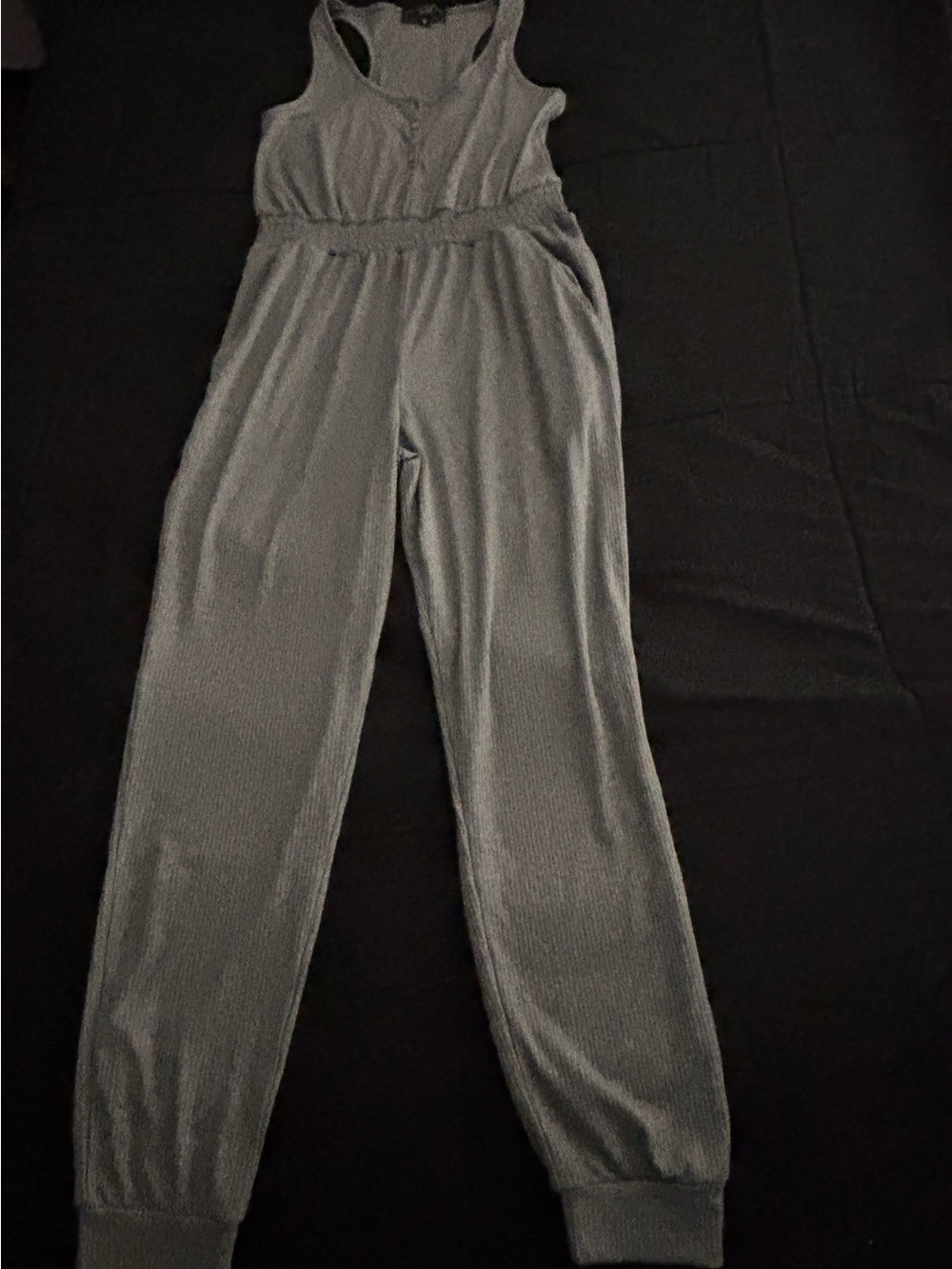 Vibe Sportswear Gray Ribbed Tank Jumpsuit with Cinched Waist